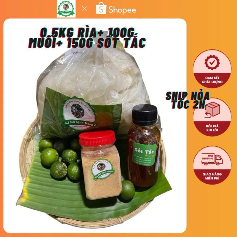 Bánh tráng RÌA phơi sương xé sẵn 0.5KG +100G MUÓI NHUYỄN +150G SỐT TẮC siêu ngon Ăn Vặt